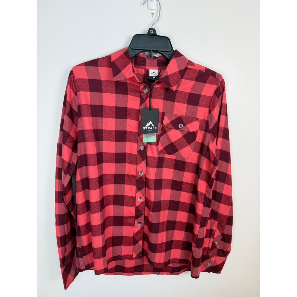 NWT Strafe Aspen Flannel Shirt Sunset Red Plaid CoolMax EcoMade Women's Medium